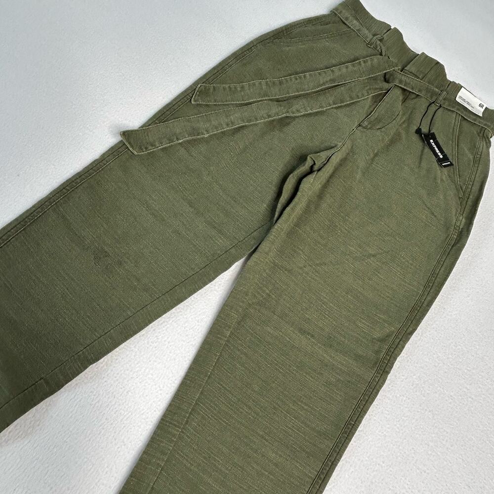 Express Womens Size 6 NWT Vintage Ankle Paperbag Pants Extreme High Rise Green